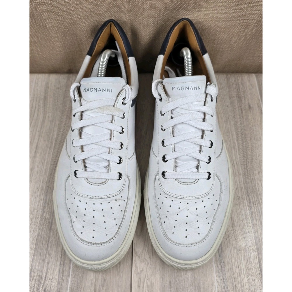Magnanni Chavez Lo Mens 10.5 White Blue Leather Suede Heel Sneakers Shoes Luxury